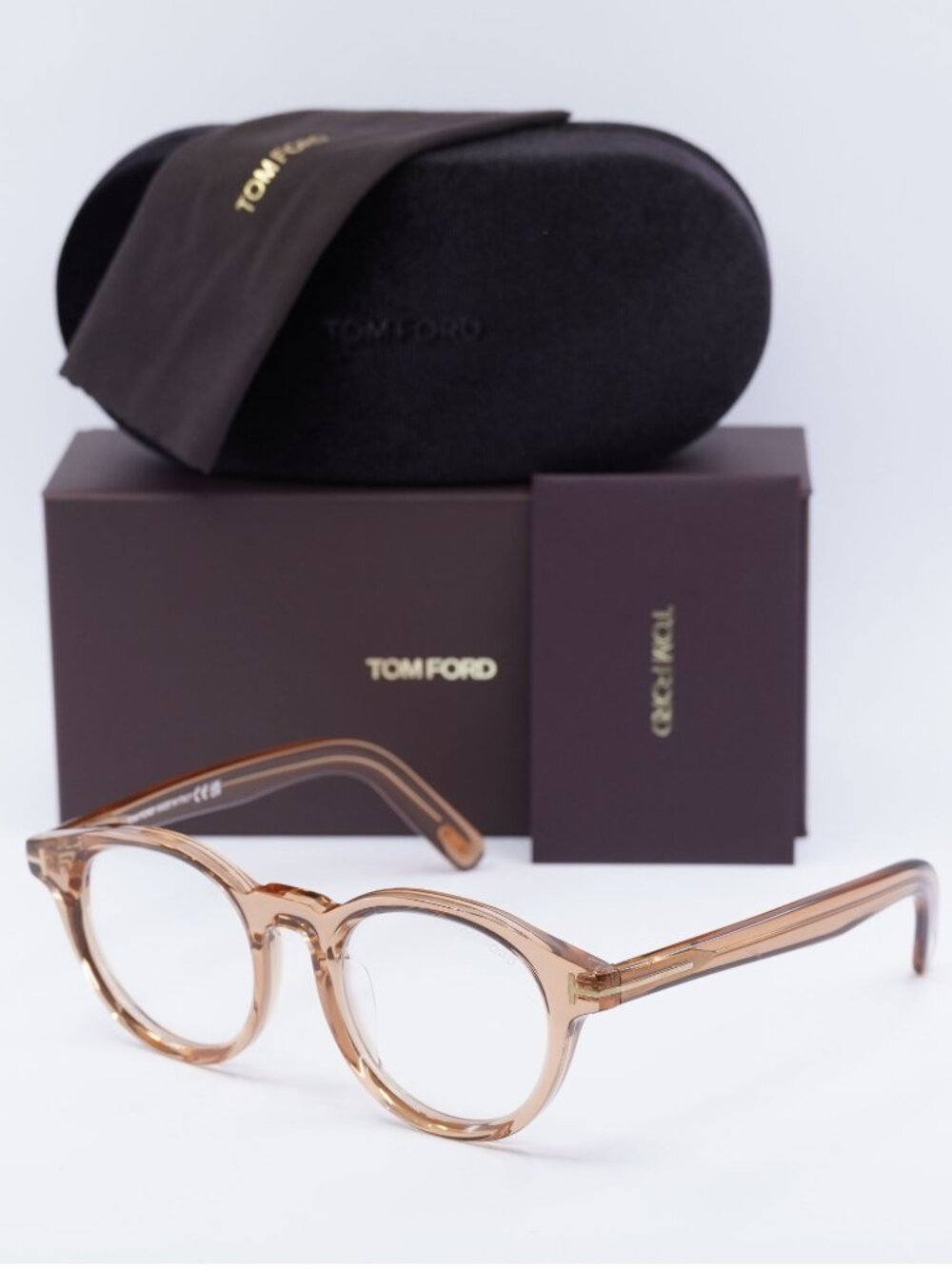 Tom Ford FT5931-D-B 045 Round Eyeglasses 49mm - Brown / Blue Light Block
